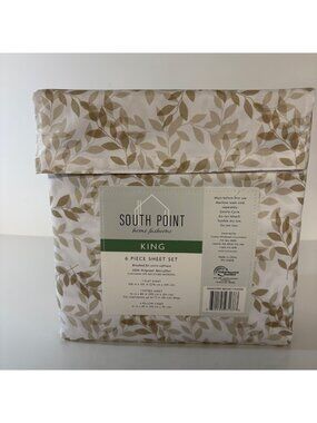 South Point King Sheet Set 6 Piece Hanover Beige Leaf Brushed for Softness NEW